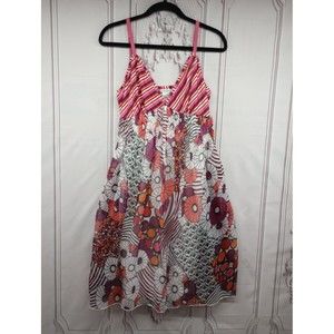 20 Something Dress SZ L Pink Striped Floral Chiffon Spaghetti Straps Lined EUC